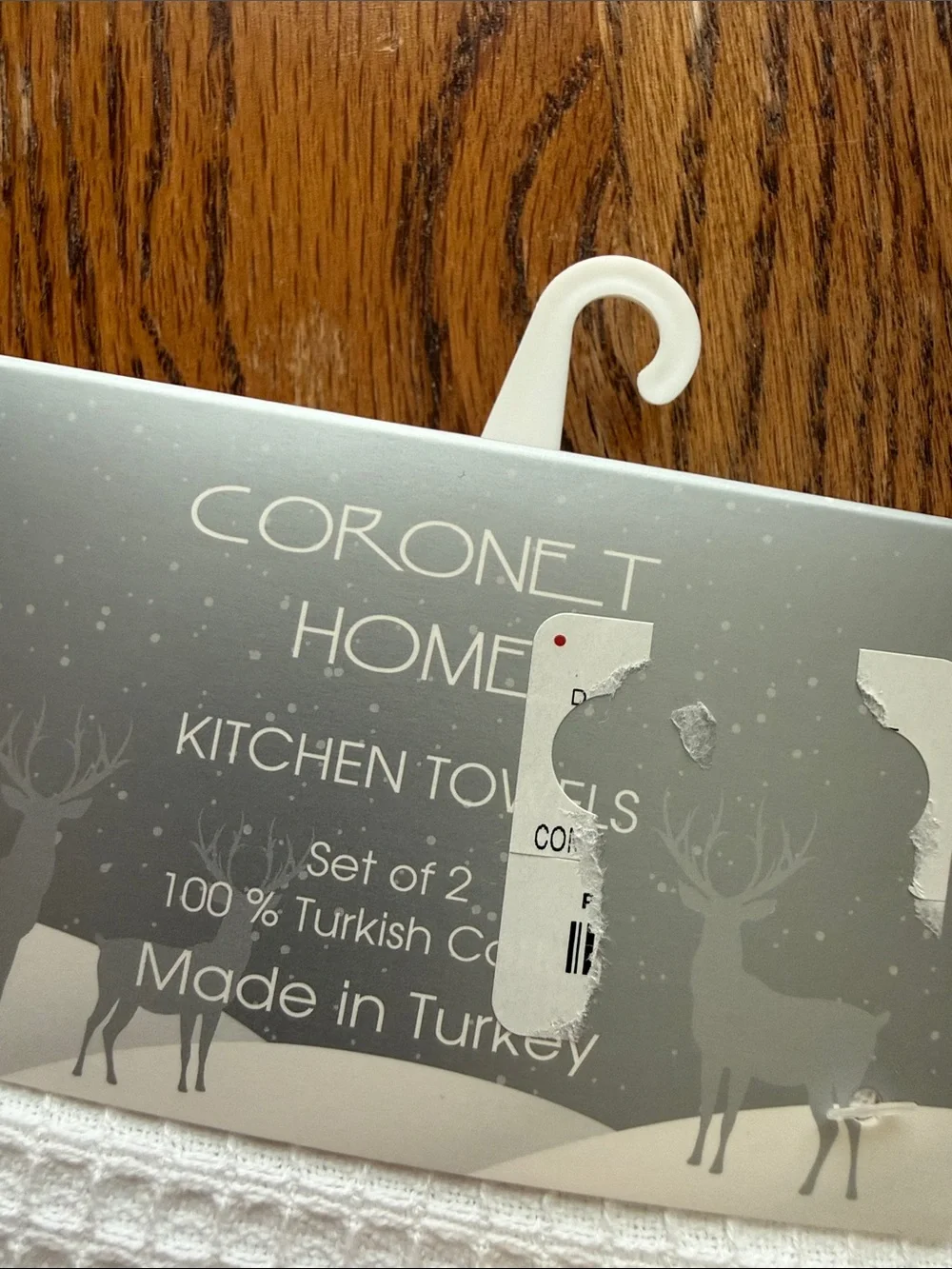 White Waffle Kitchen Towel with Metallic Tree/Reindeer Accent, 2 towels